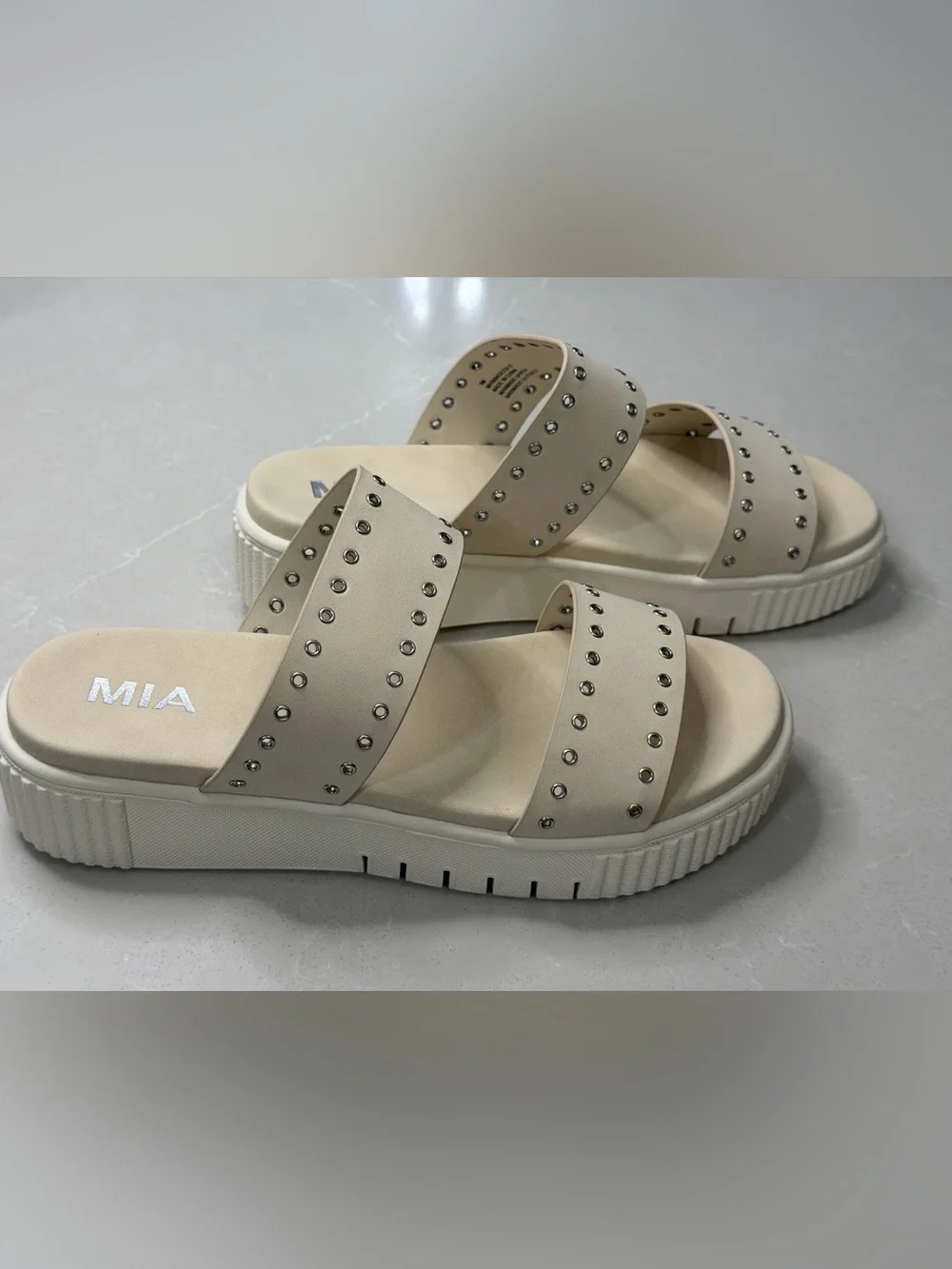 MIA Lexi-S Double Band Studded Eyelet Platform Slide Sandals 9M
